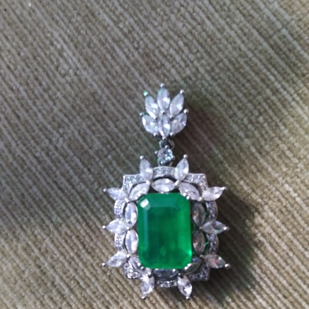 Zambian Emerald and Crystal pendant in silver